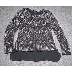 Lucky Brand Sweater Women's Small‎ Black Knit Chevron Round Neck Sleeve Pullover